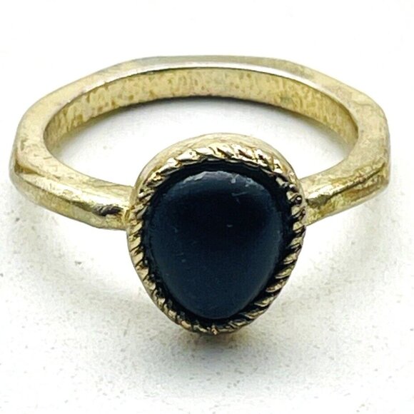 Gold Tone Ring with Black Teardrop Bead Boho Fashion Jewelry - Picture 2 of 7